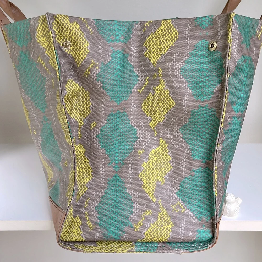 Tory Burch Ella Snake Skin Print Teal/Lime Large Tote
